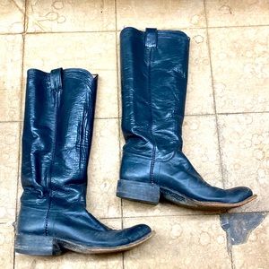 Amazing handmade ML Leddy of Texas San Angelo tall deep blue cowboy boots Calf